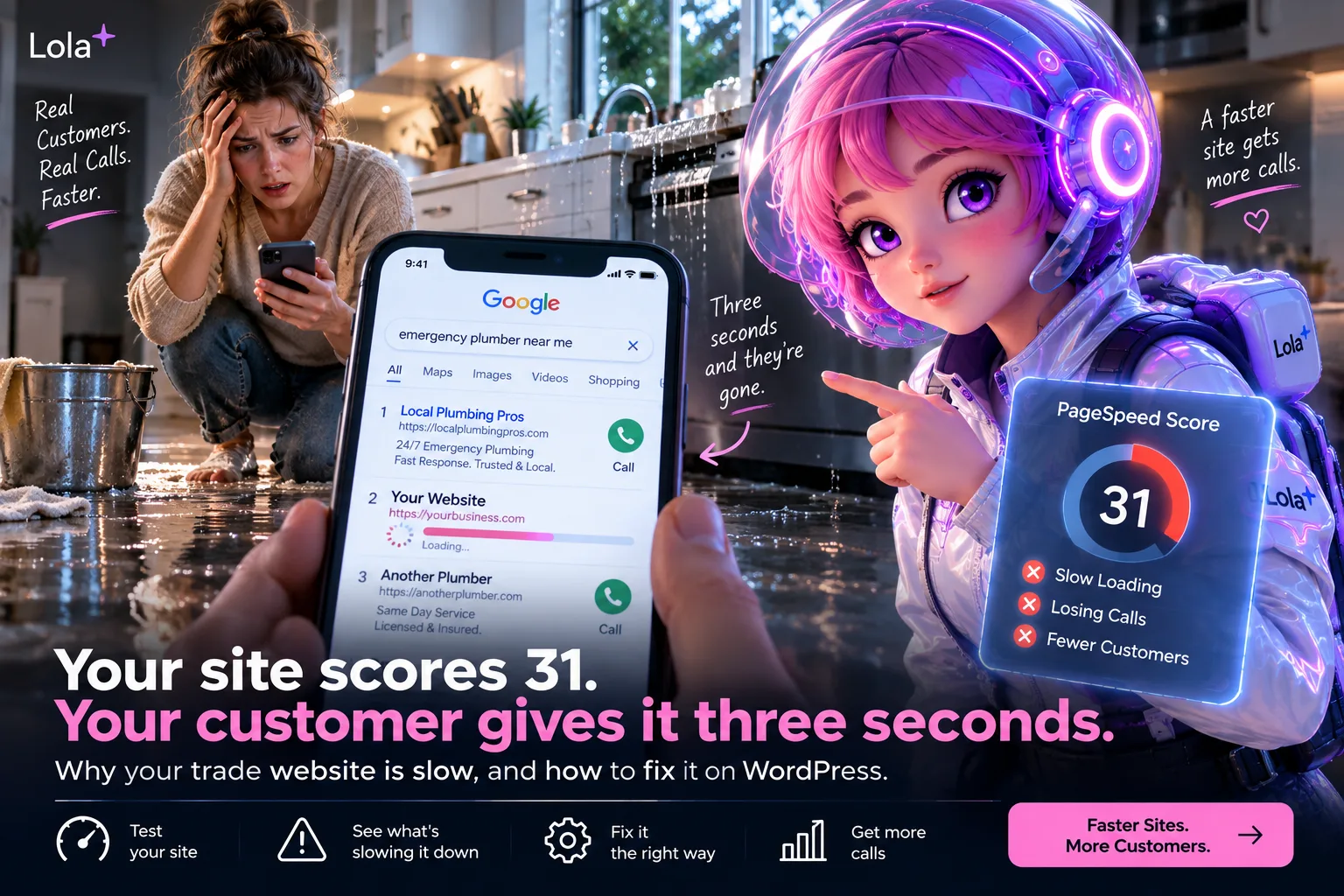 Page speed score before and after rebuilding in clean HTML on WordPress